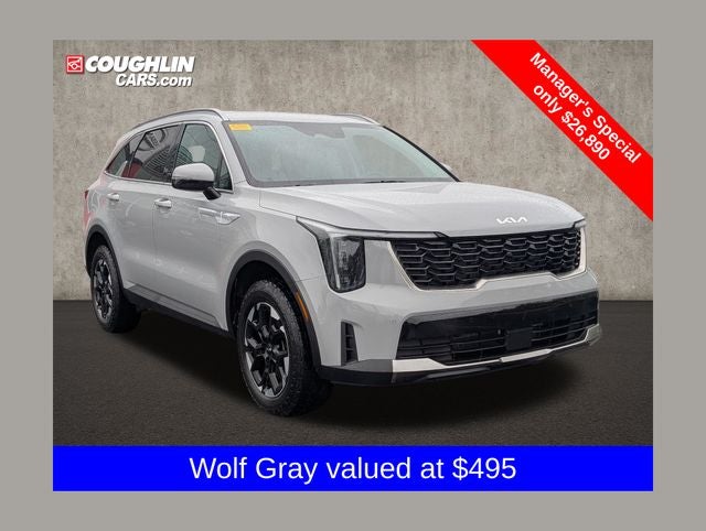 2024 Kia Sorento S in Wolf Gray — front three-quarter view