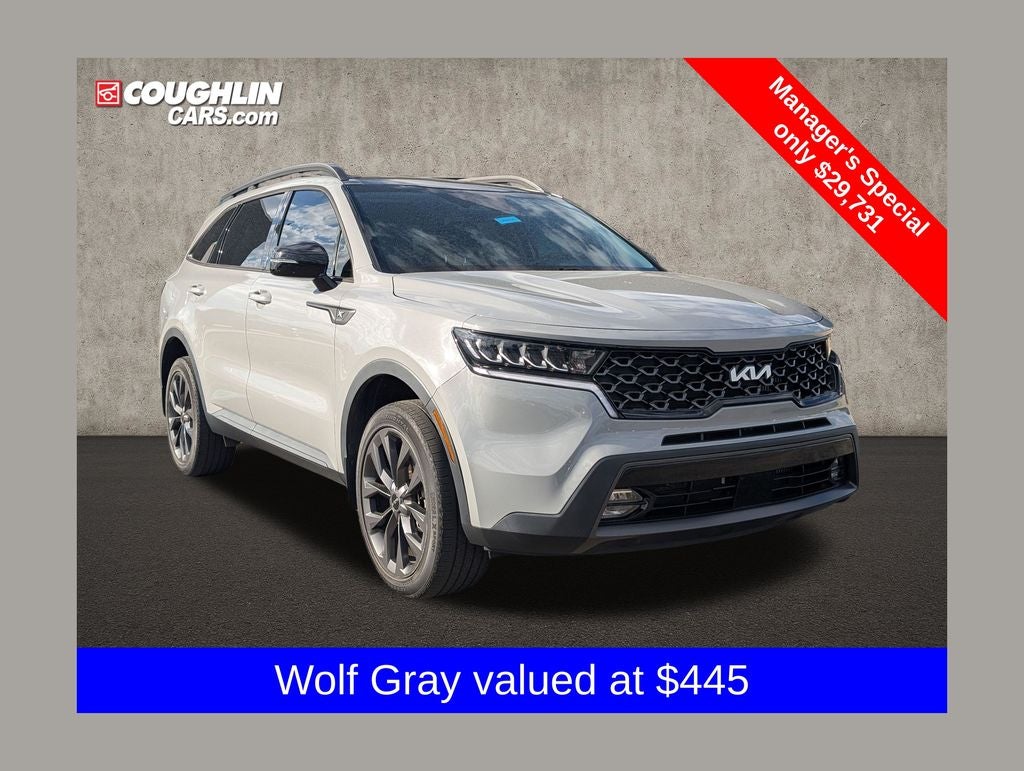 2023 Kia Sorento X-Line EX in Wolf Gray — front three-quarter view