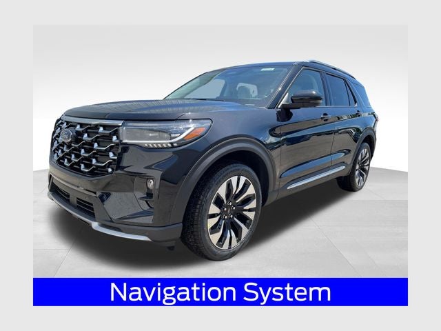 2026 Ford Explorer Platinum in Agate Black Metallic — front three-quarter view