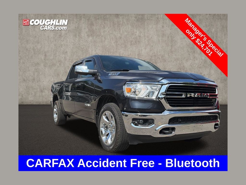 2021 RAM 1500 Big Horn/Lone Star in Maximum Steel Metallic Clearcoat — front three-quarter view