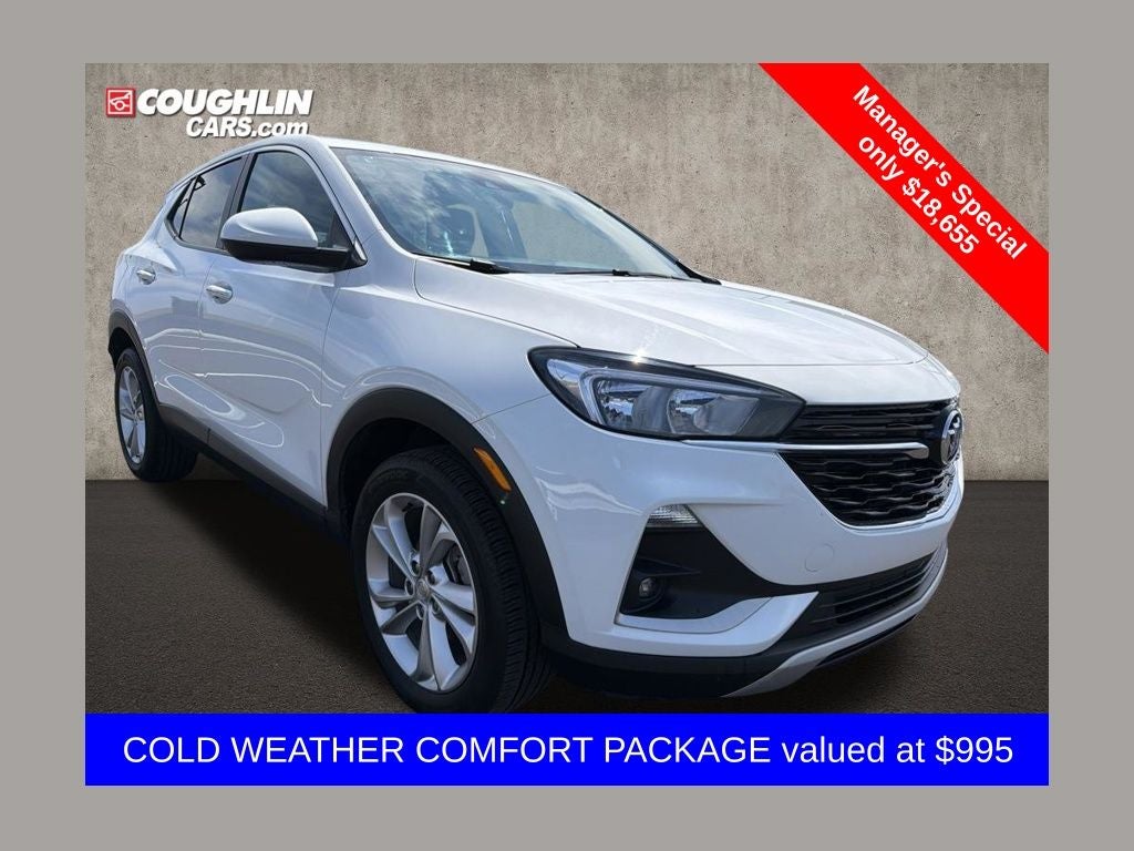 2023 Buick Encore GX Preferred in Summit White — front three-quarter view