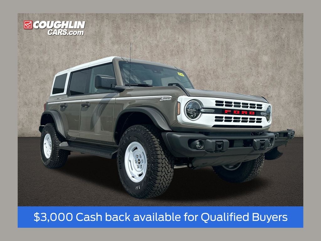 2026 Ford Bronco Heritage Edition in Marsh Gray — front three-quarter view