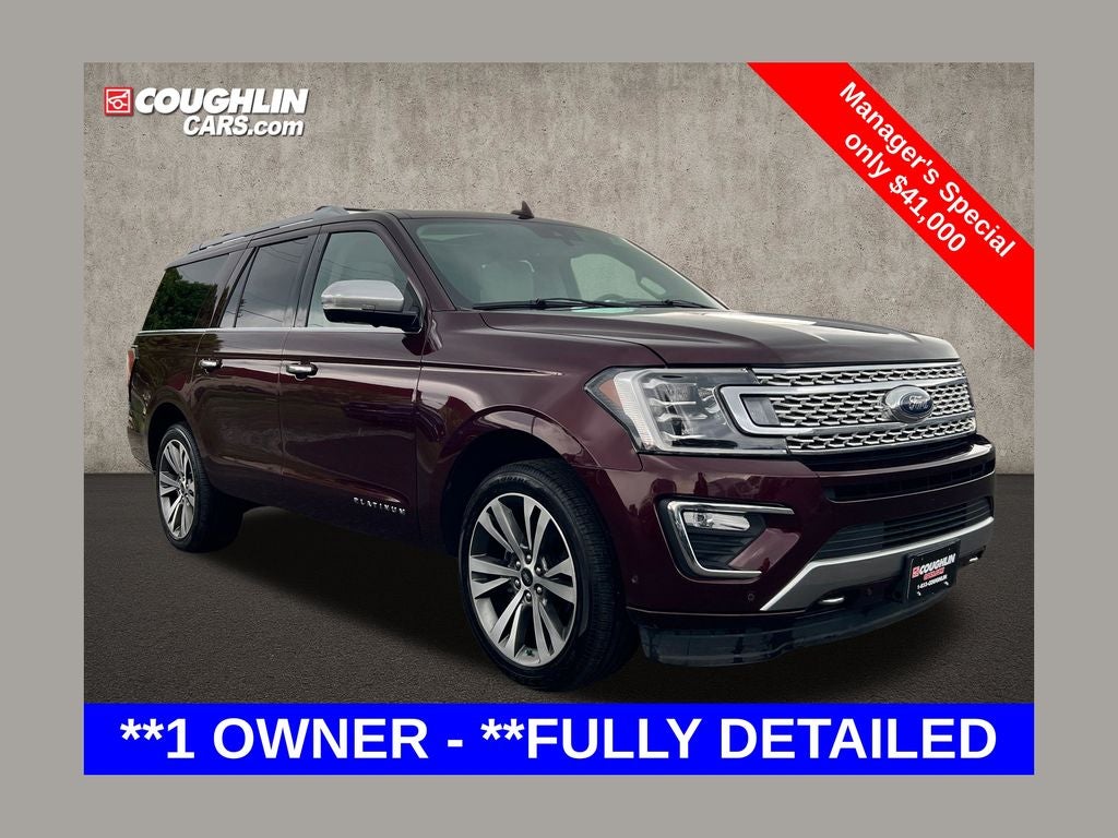 2021 Ford Expedition Max Platinum in Burgundy — front three-quarter view