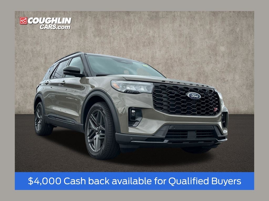 2026 Ford Explorer ST in Marsh Gray — front three-quarter view