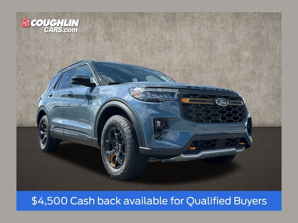 2026 Ford Explorer Tremor in Vapor Blue Metallic — front three-quarter view