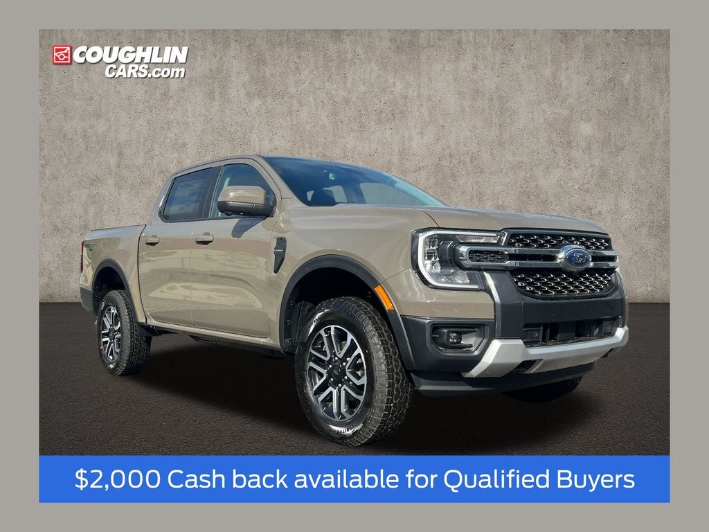 2026 Ford Ranger Lariat in Marsh Gray — front three-quarter view
