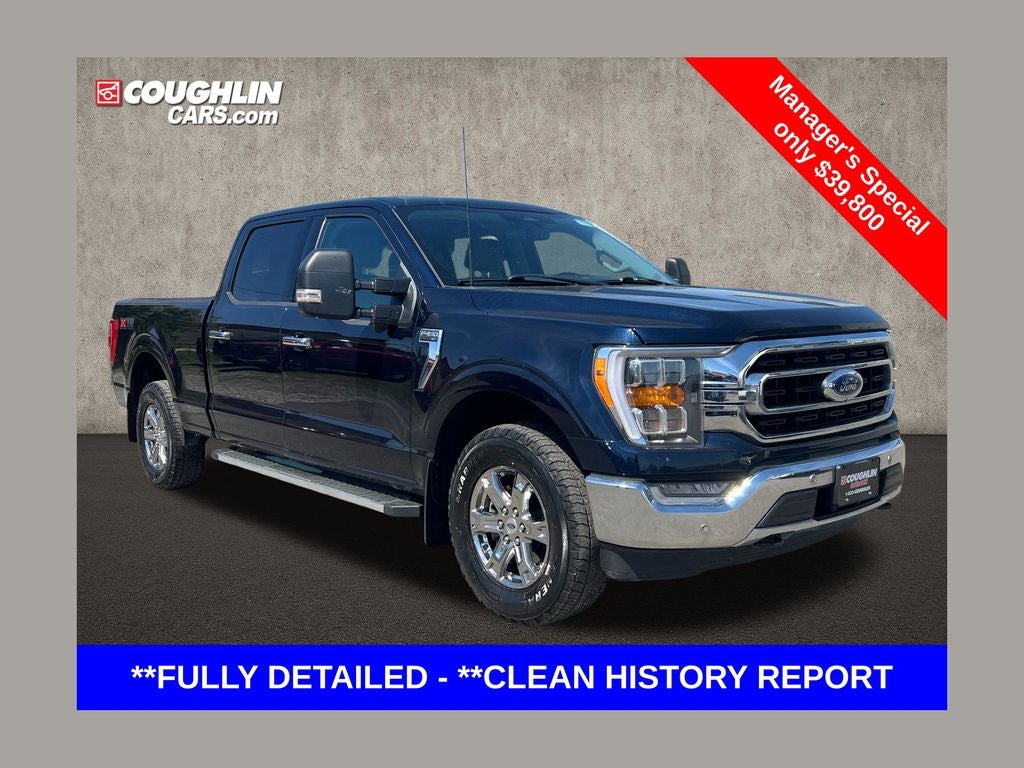 2023 Ford F-150 XLT in Antimatter Blue Metallic — front three-quarter view