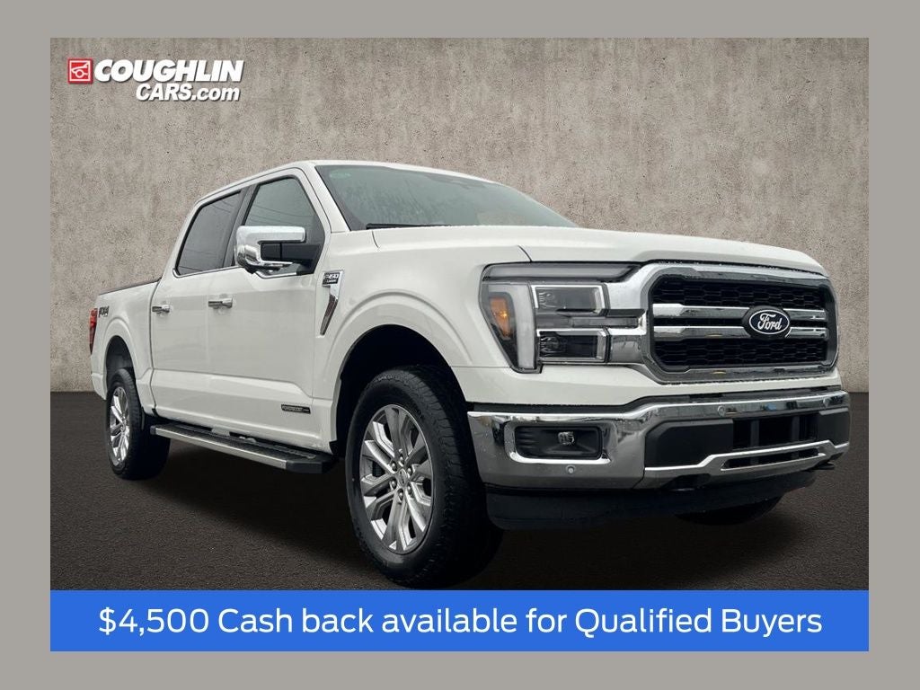 2026 Ford F-150 Lariat in Star White Metallic Tri-Coat — front three-quarter view