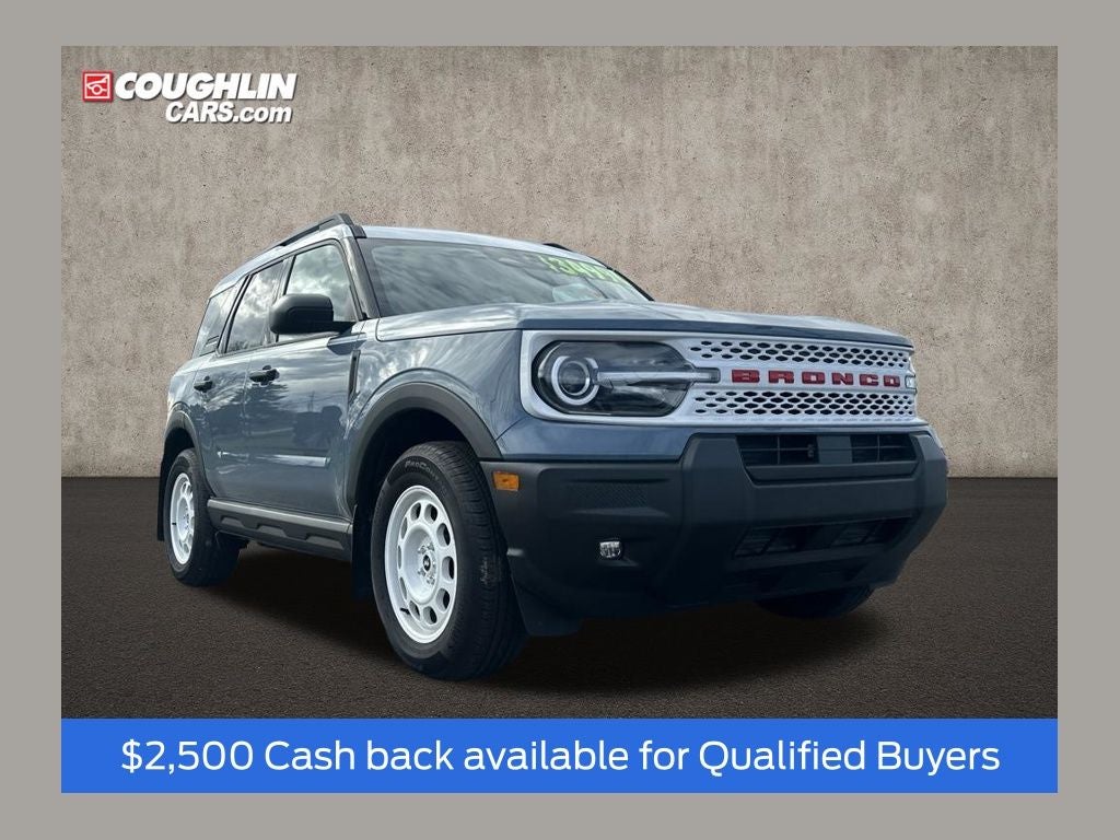 2025 Ford Bronco Sport Heritage in Azure Gray Metallic Tri-Coat — front three-quarter view