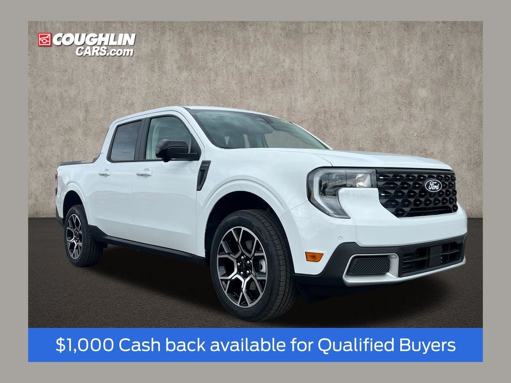 2026 Ford Maverick Lariat in Oxford White — front three-quarter view