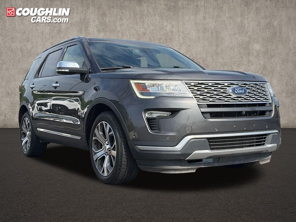 2018 Ford Explorer Platinum in Magnetic — front three-quarter view
