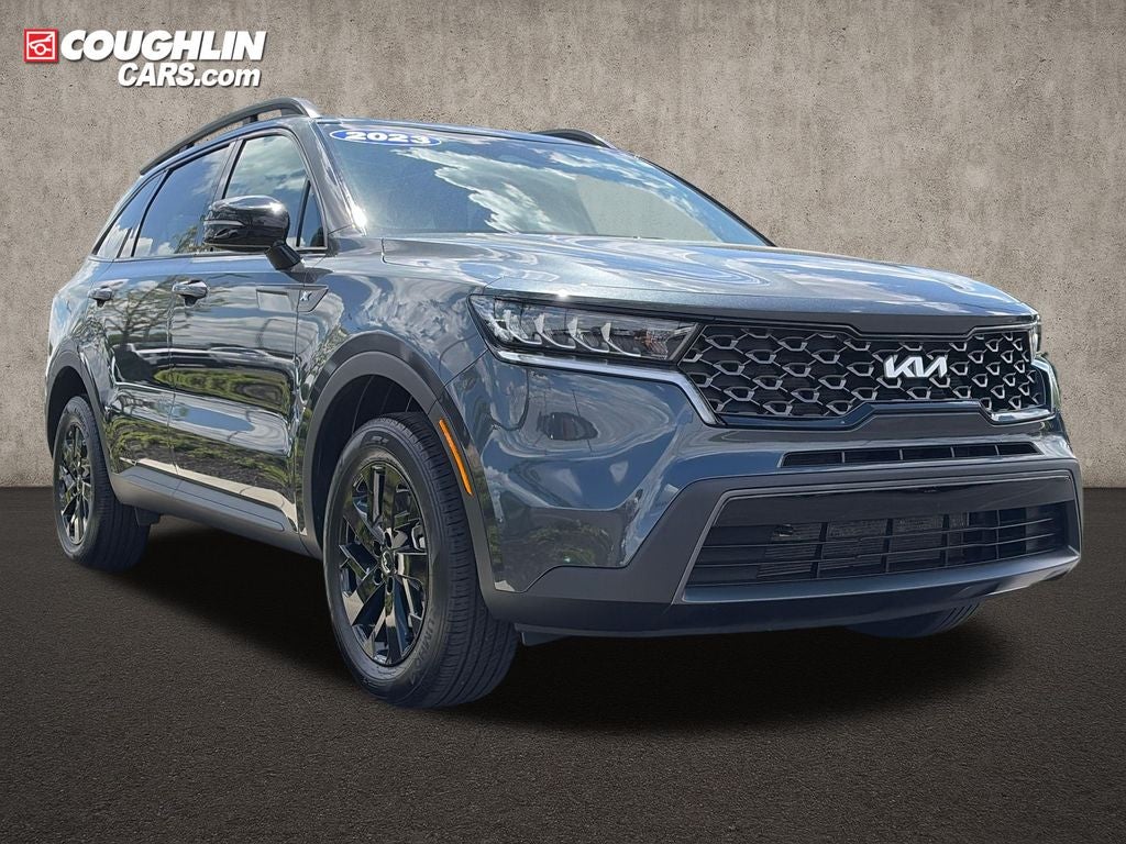 2023 Kia Sorento X-Line S in Gravity Gray — front three-quarter view