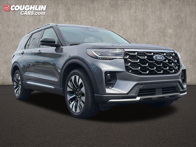 2026 Ford Explorer Platinum in Carbonized Gray Metallic — front three-quarter view