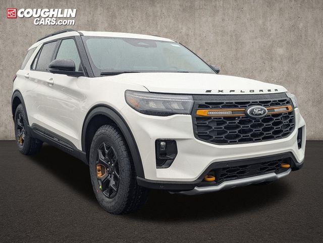 2026 Ford Explorer Tremor in Star White Metallic Tri-Coat — front three-quarter view