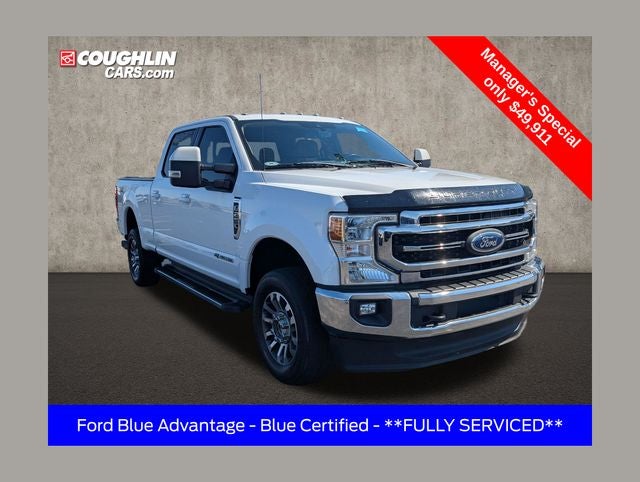 2022 Ford F-250SD Lariat in Oxford White — front three-quarter view