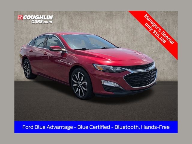 2022 Chevrolet Malibu RS in Cherry Red Tintcoat — front three-quarter view