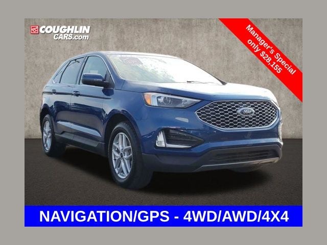 2024 Ford Edge SEL in Atlas Blue Metallic — front three-quarter view