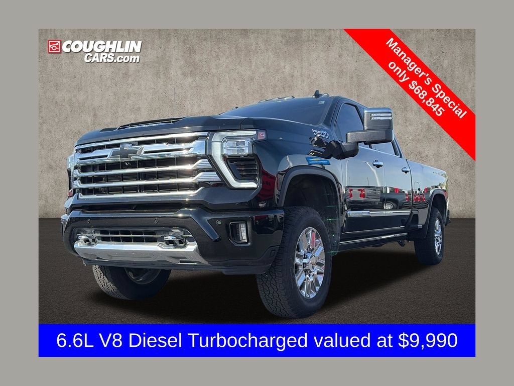 2025 Chevrolet Silverado 2500 HD High Country in Black — front three-quarter view