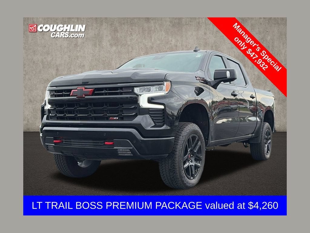 2024 Chevrolet Silverado 1500 LT Trail Boss in Black — front three-quarter view