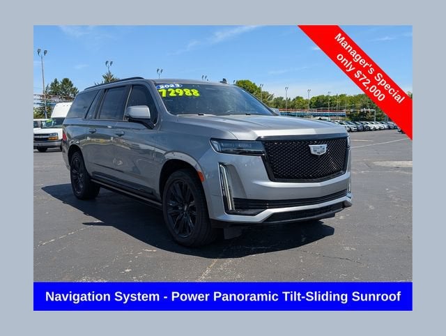 2023 Cadillac Escalade ESV Sport Platinum in Argent Silver Metallic — front three-quarter view