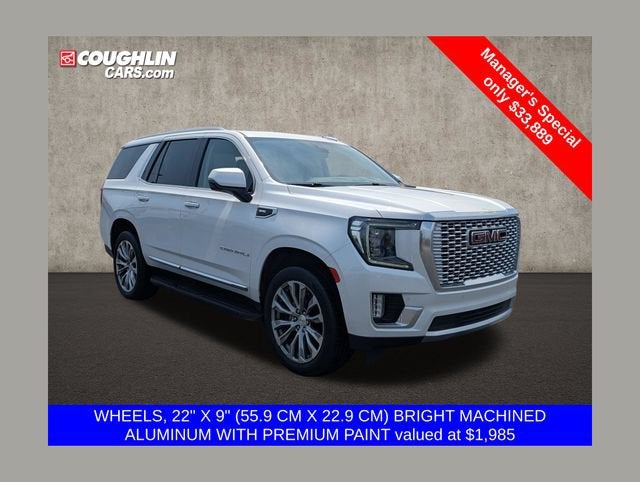 2022 GMC Yukon Denali in White Frost Tricoat — front three-quarter view