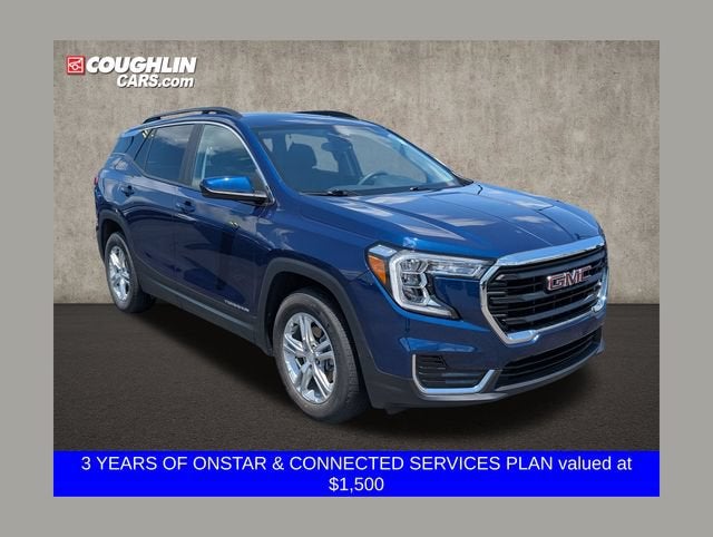 2022 GMC Terrain SLE in Marine Metallic — front three-quarter view